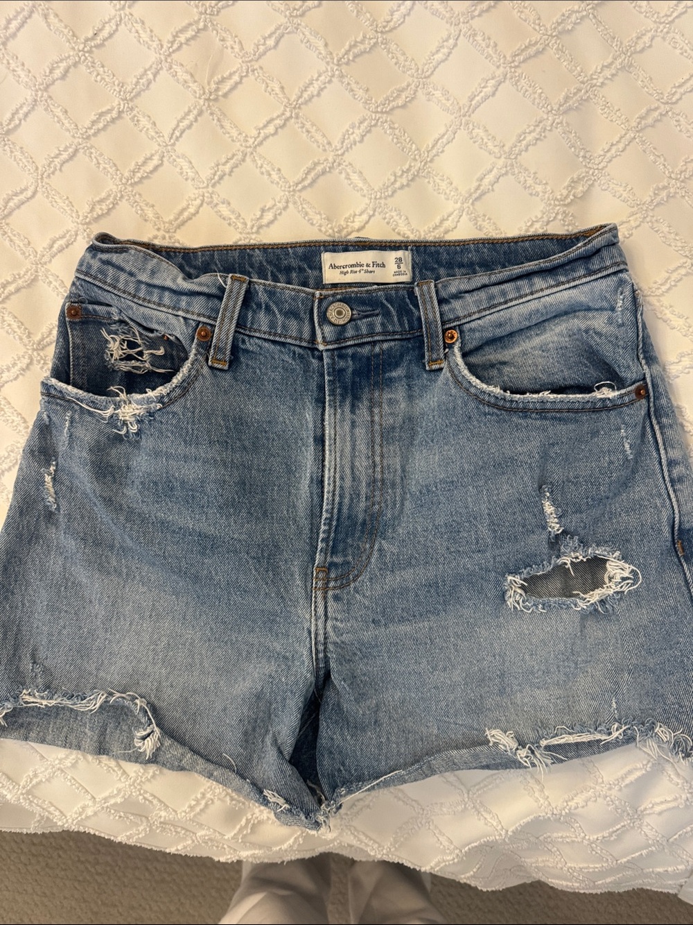 Abercrombie & Fitch Light Blue Distressed Denim Shorts
